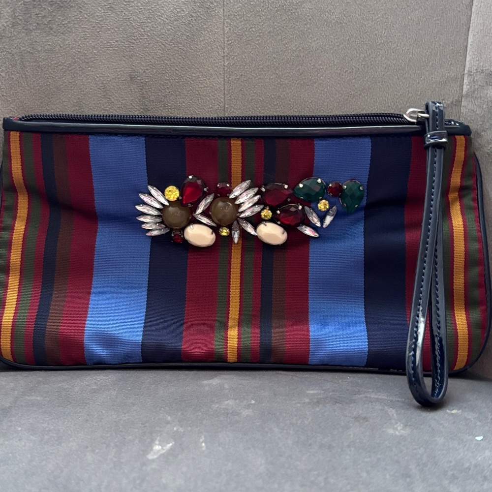 EUC Loft Striped Clutch with Jewel Embellishments